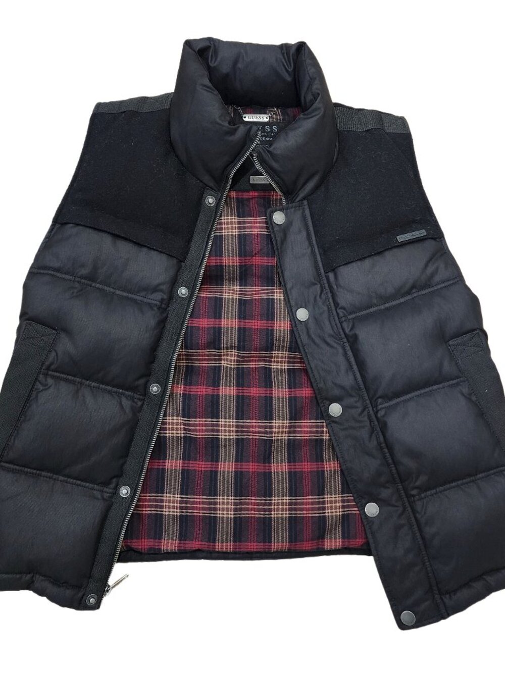 Guess Puffer Vest Mens Small Quilted Full Zip Sleeveless Jacket Lining Pockets
